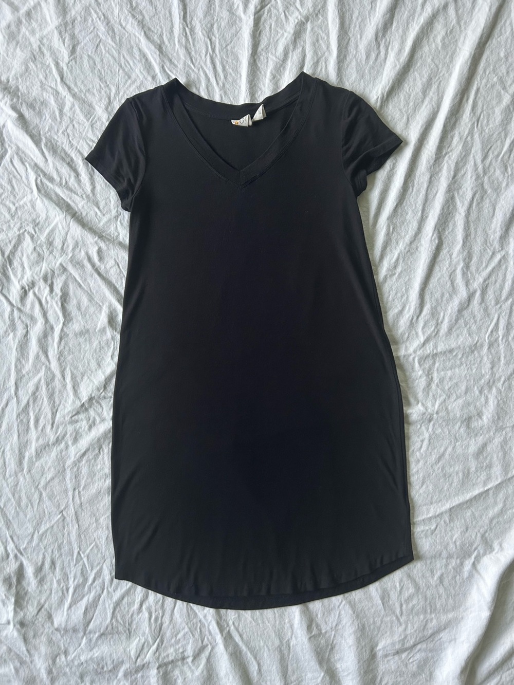 C&C California Black Stretch Semi-fitted V-Neck T-Shirt Dress